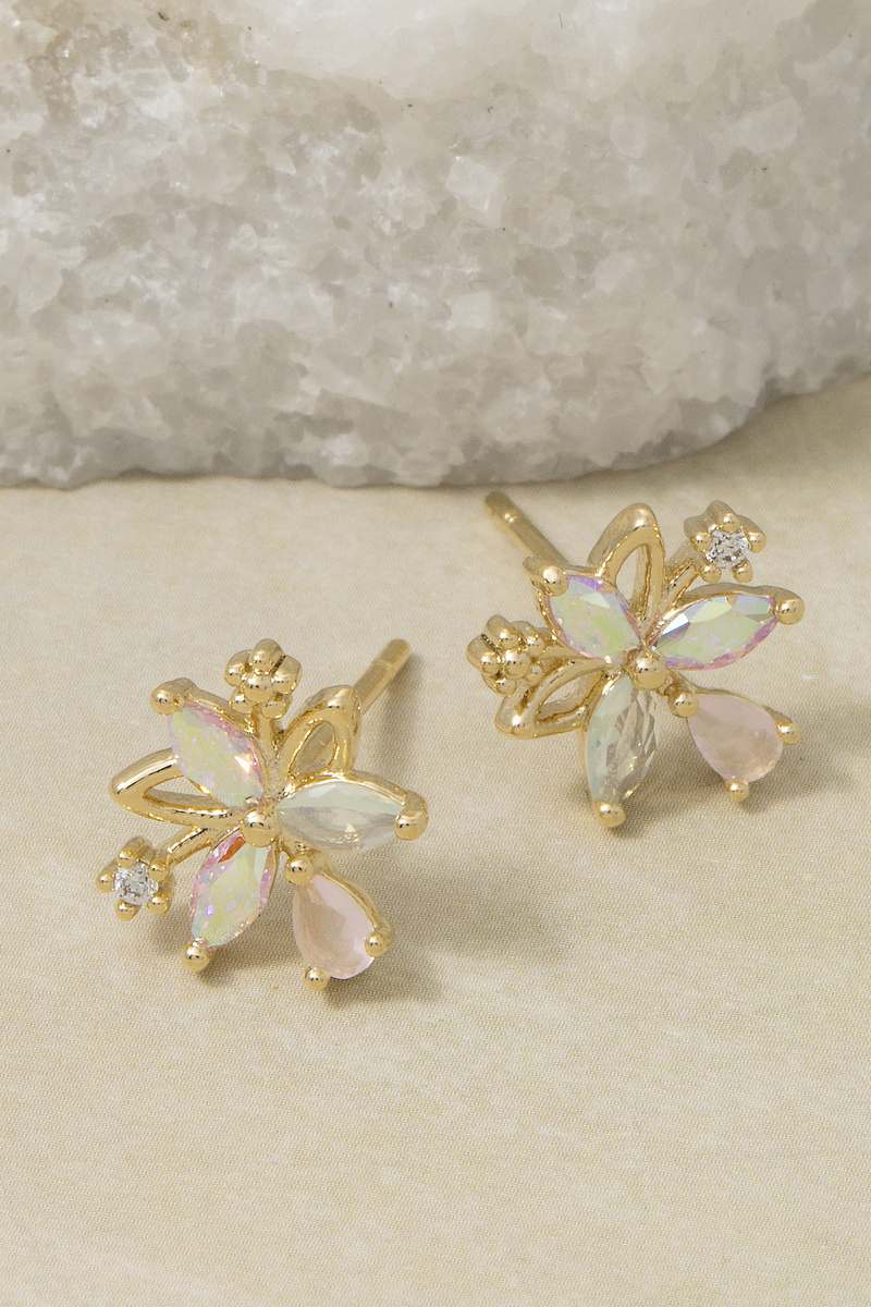 Cz Marquise Petal Flower Cluster Stud Earrings