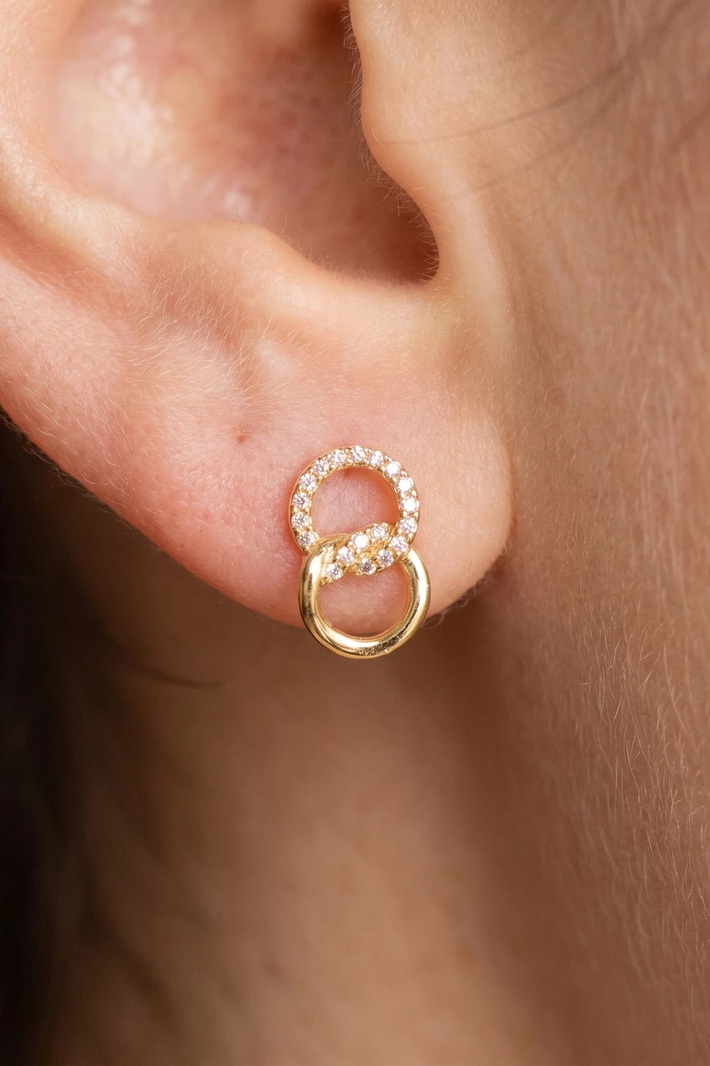 18K Gold Dipped Cz Double Oval Drop Earrings