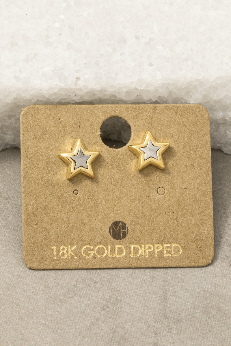 18K Gold Dipped Two Tone Star Stud Earrings