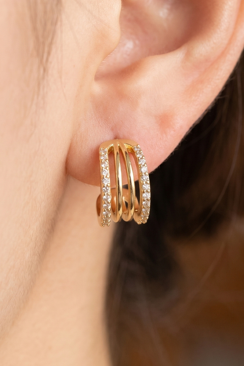 Triple Band Pave Cz Huggie Earrings