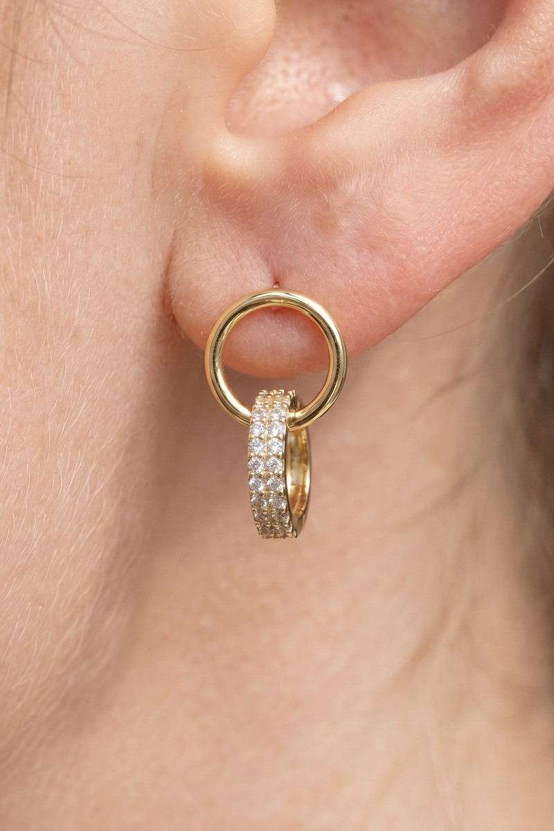 Gold Ring Connector Cz Pave Bar Drop Earrings