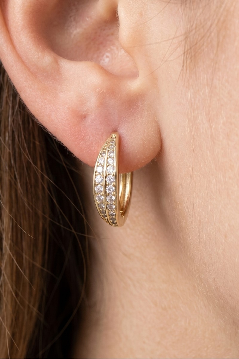 Pave Cz And Polished Huggie Hoop Earring Set