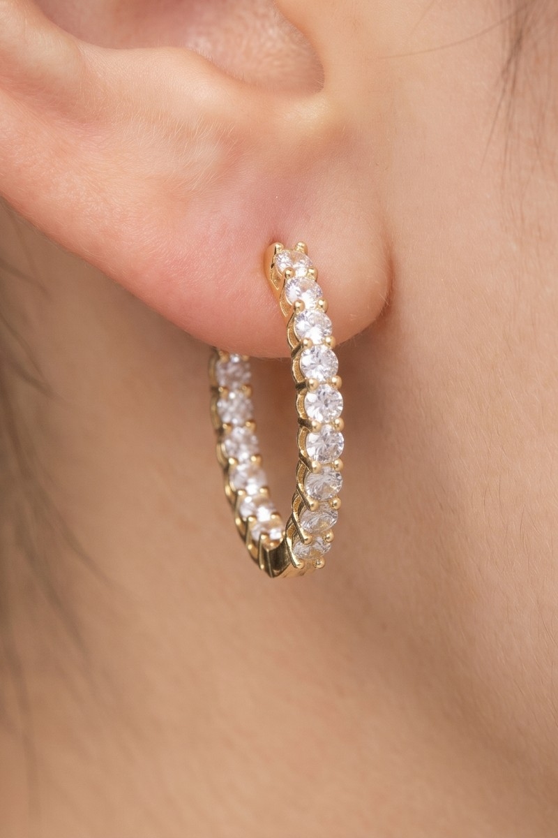 Prong Set Round Cz Huggie Hoop Earrings