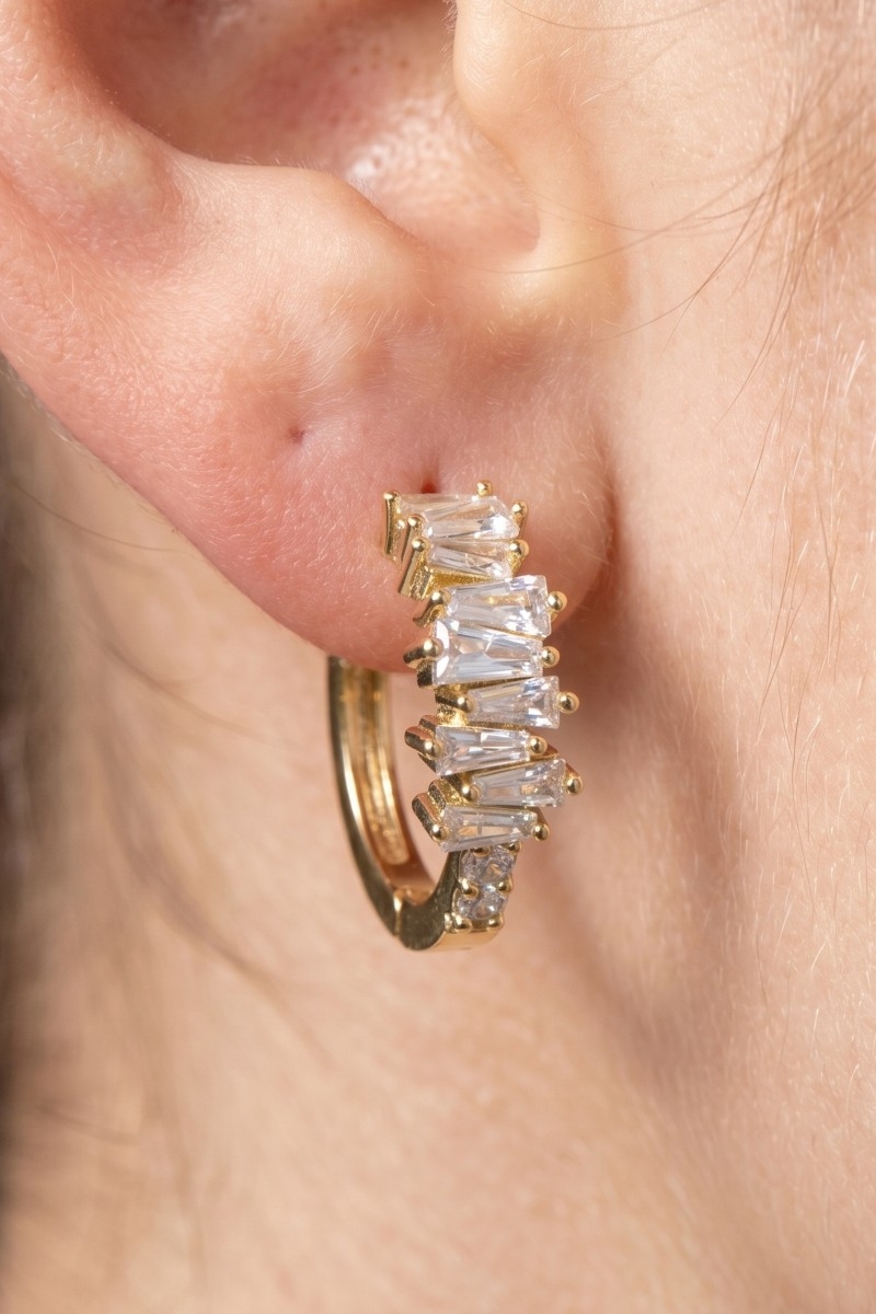 Staggered Baguette Cz And Plain Huggie Earring Set