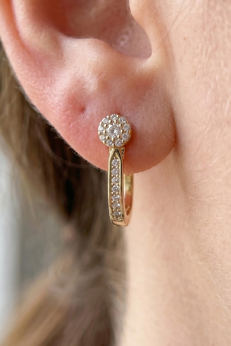 Pave Cz Stud And U Shape Huggie Earring Set