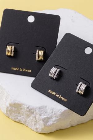Ribbed Pave Cz Huggie Earrings