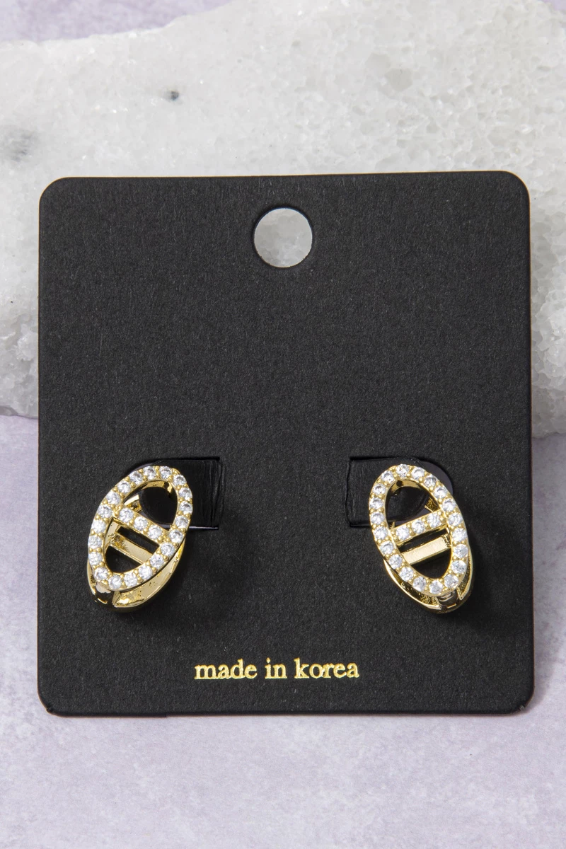 Pave Cz Mariner Link Stud Earrings