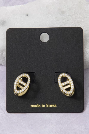 Pave Cz Mariner Link Stud Earrings
