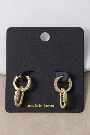 Pave Cz Carabiner Charm Huggie Earrings