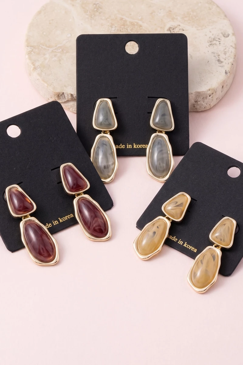 Marbled Cabochon Double Drop Earrings