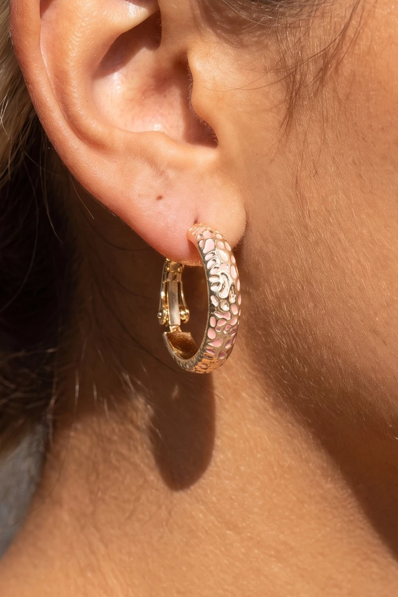 Hammered Texture Chunky Click Top Hoop Earrings