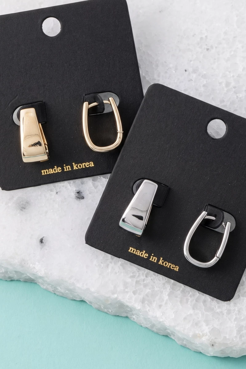 Polished Squared Oval Huggie Hoop Earrings