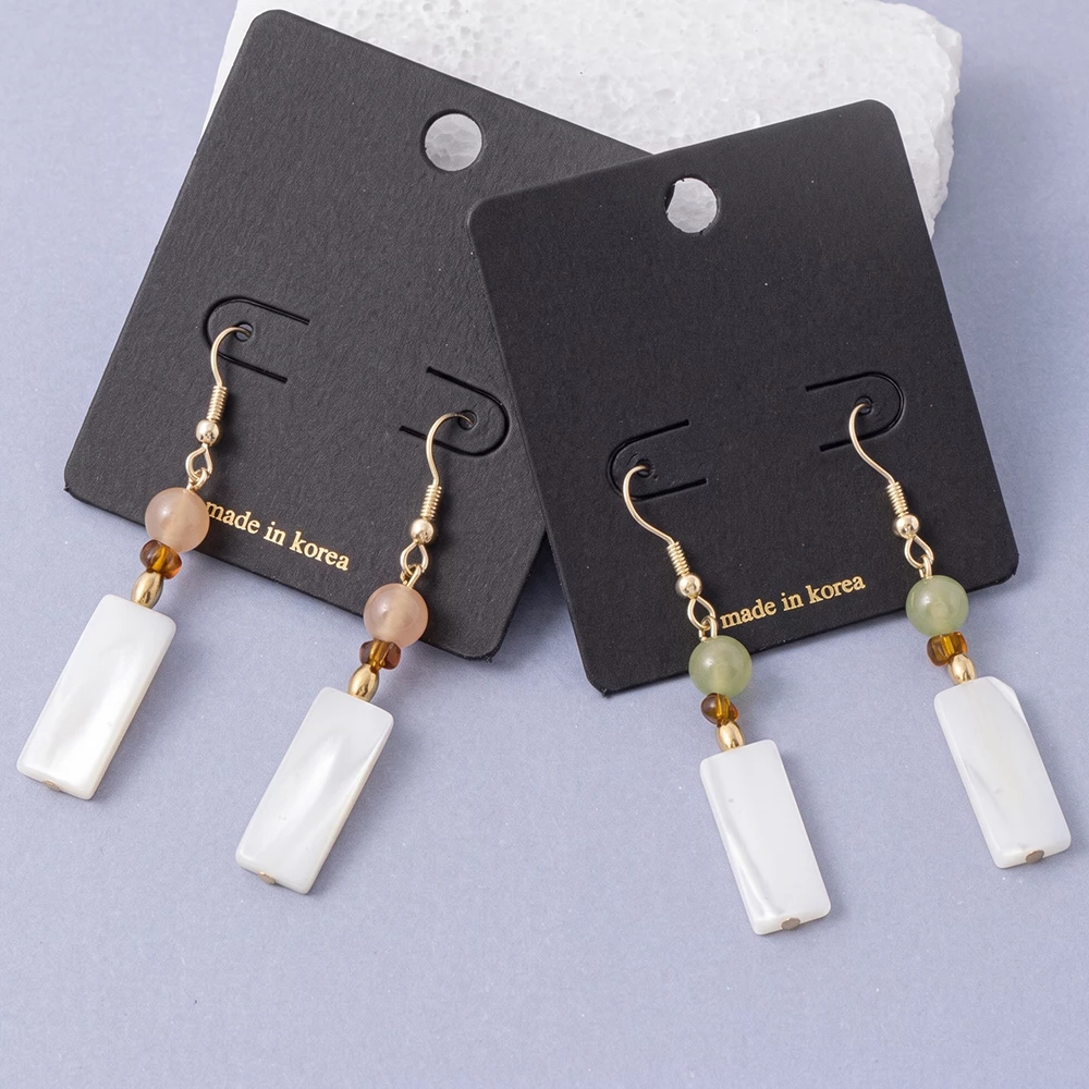 Jade Bead And Shell Bar Drop Earrings