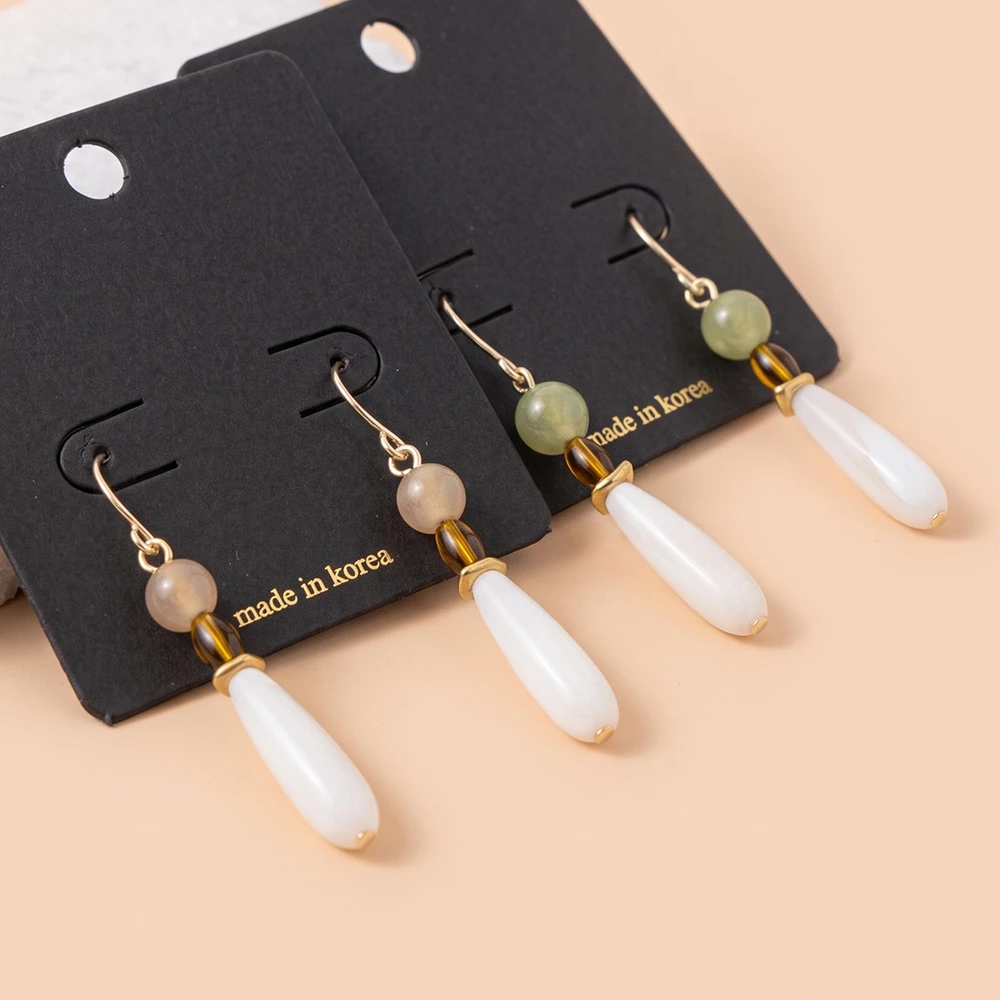 Jade And Shell Teardrop Spike Drop Earrings