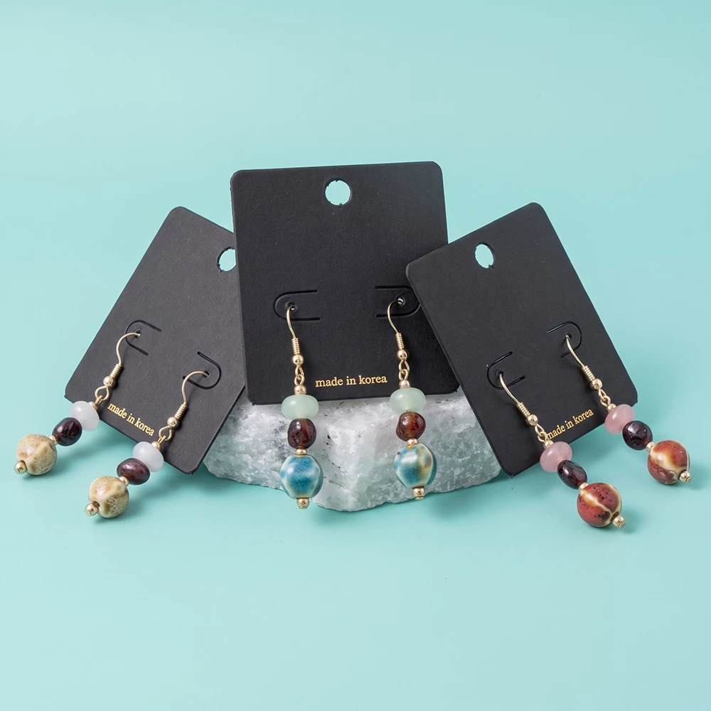Gemstone And Speckled Ceramic Bead Drop Earrings