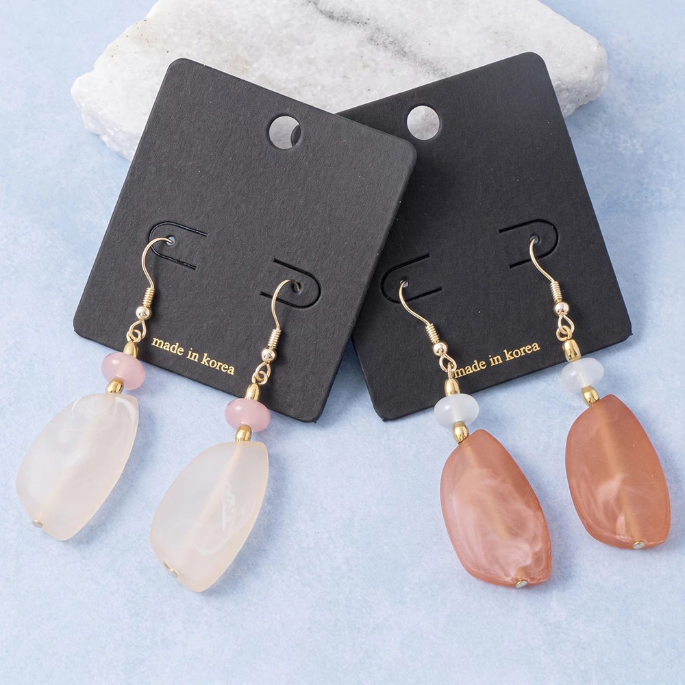 Frosted Nugget Drop Earrings With Stone Bead