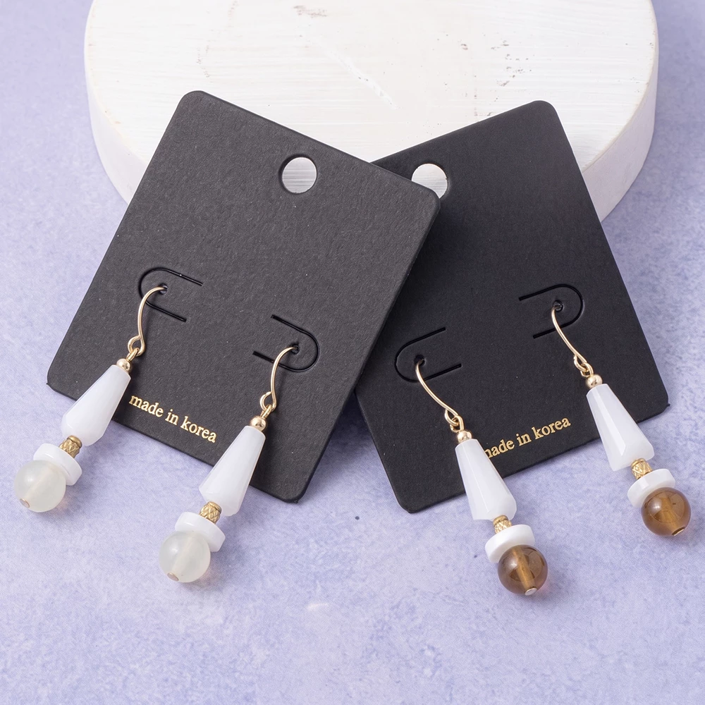 Jade Cone And Round Stone Bead Drop Earrings