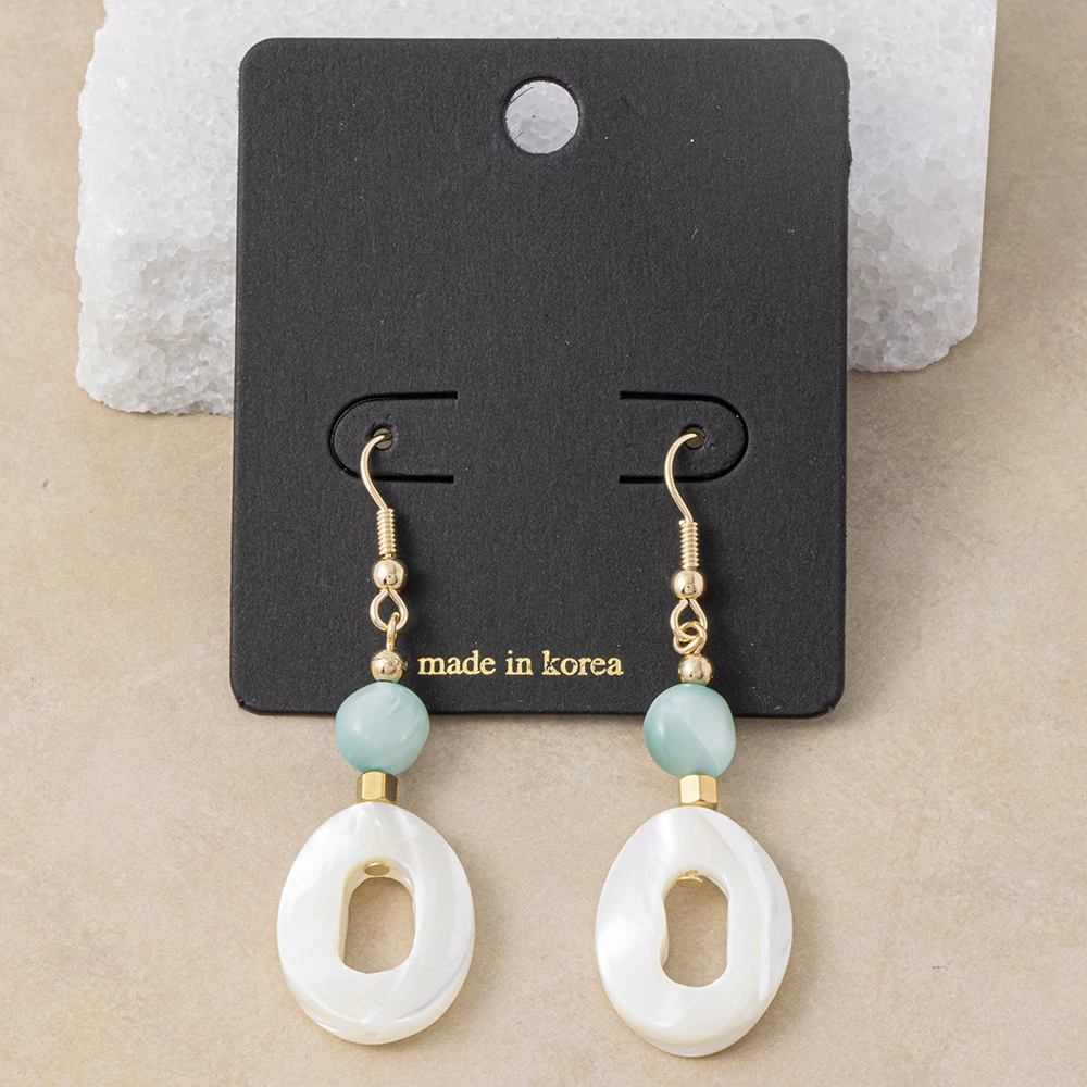 Stone Bead And Shell Ring Drop Earrings