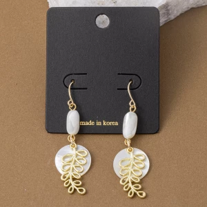 Shell Disc And Filigree Leaf Charm Drop Earrings