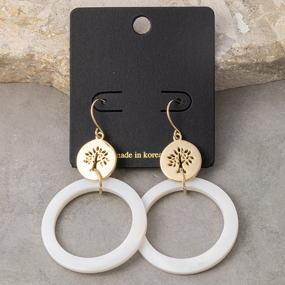 Tree Of Life Disc And Shell Ring Drop Earrings