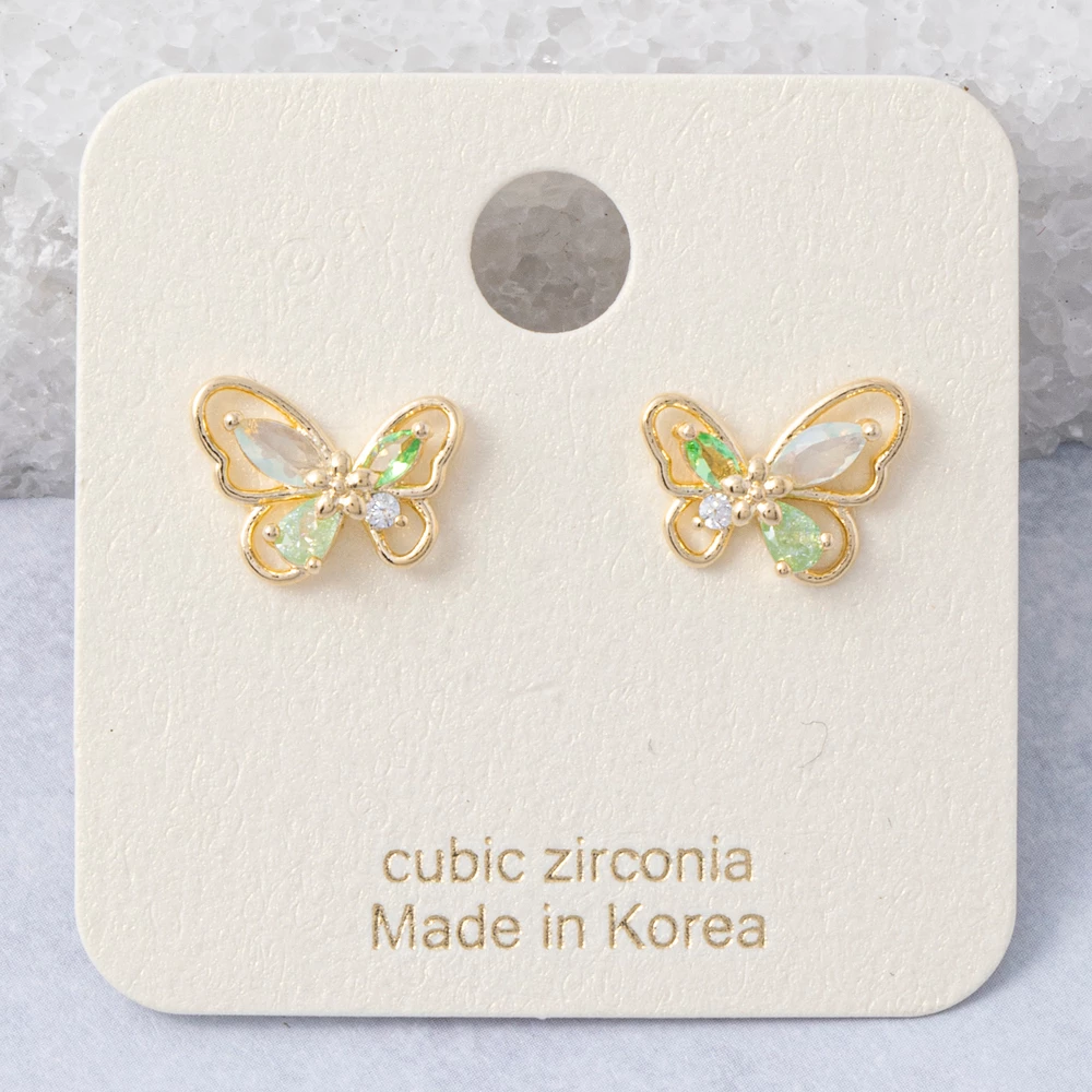 Gold Dipped Openwork Butterfly Cz Stud Earrings