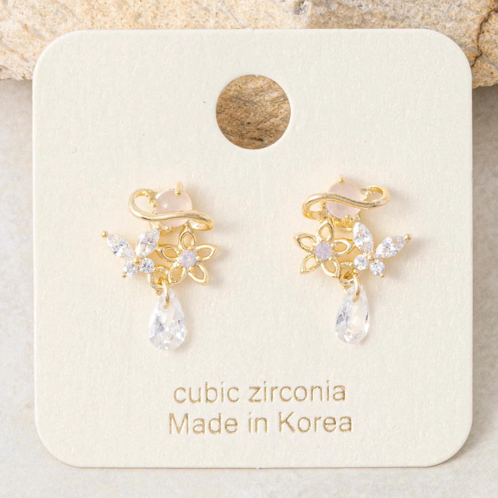 Gold Dipped Star Planet Cz Cluster Drop Earrings