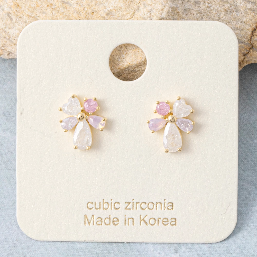Gold Dipped Pear Cz Flower Cluster Stud Earrings
