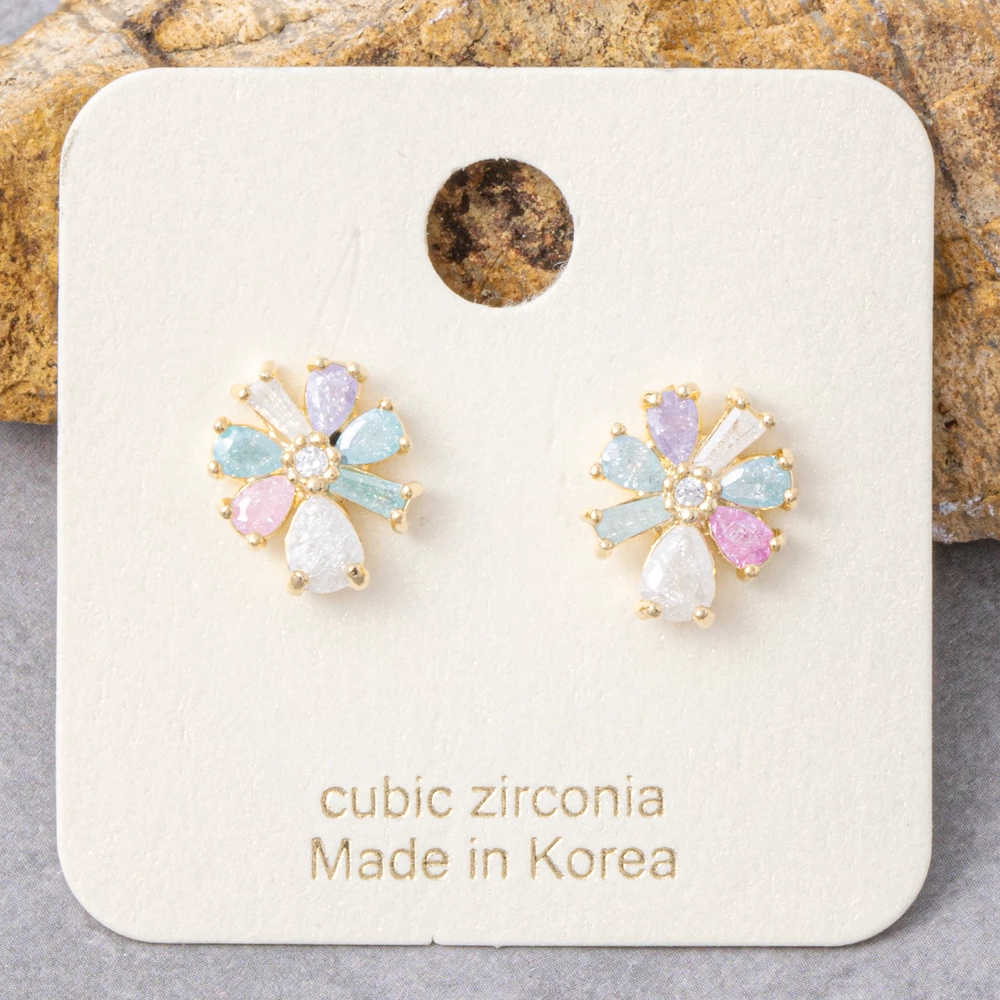 Multi Stone Cz Flower Stud Earrings