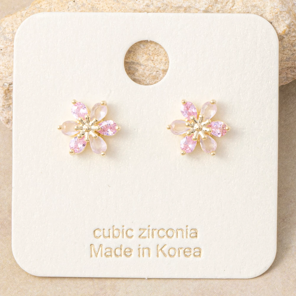 Cherry Blossom Cz Flower Stud Earrings