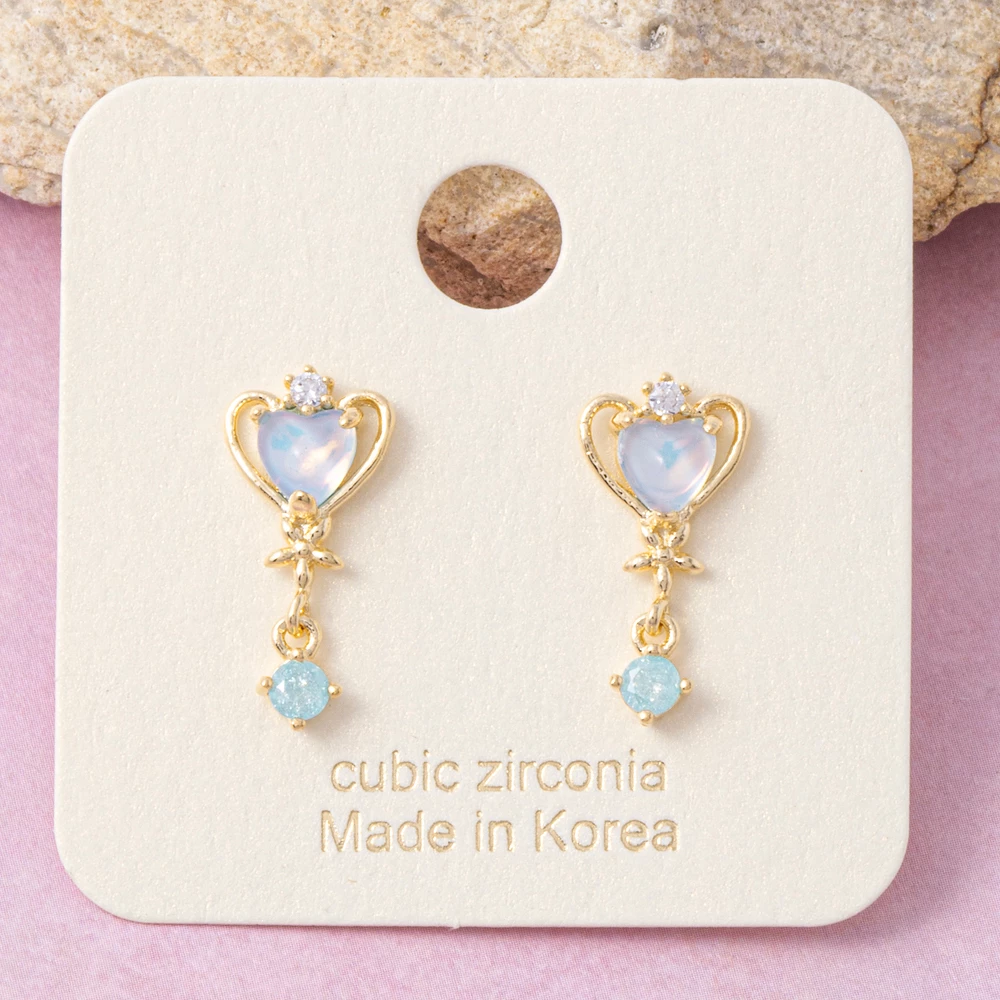 Gold Dipped Heart Wand Star Charm Drop Earrings