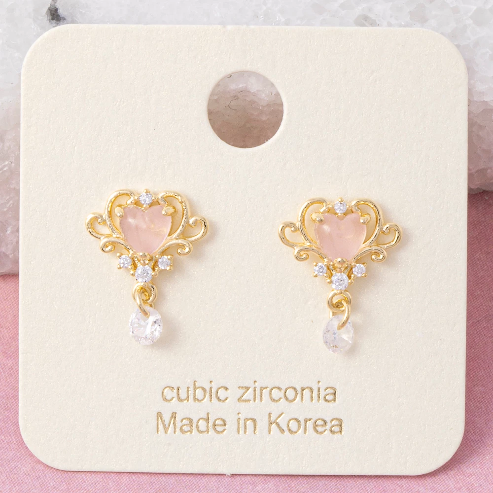 Filigree Scroll Heart Cz Charm Drop Earrings