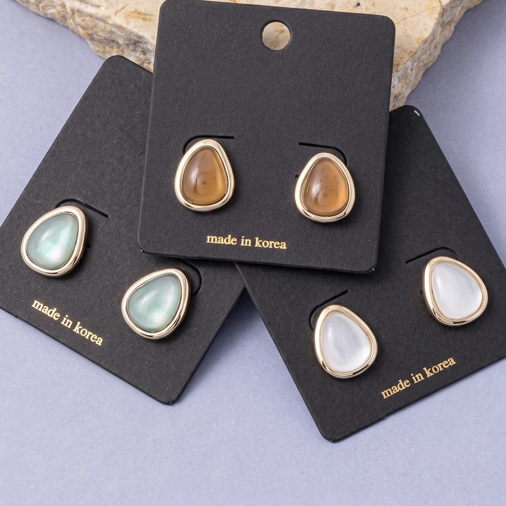 Iridescent Rounded Triangle Cabochon Stud Earrings