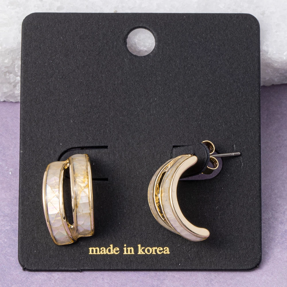 Shell Inlay Curved Double Huggie Hoop Earrings
