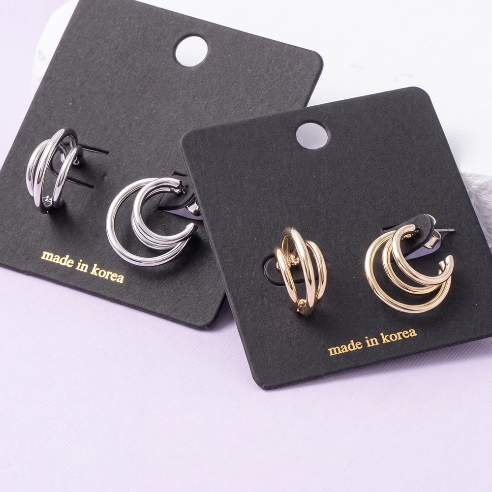 Triple Layered Polished Open Hoop Earrings