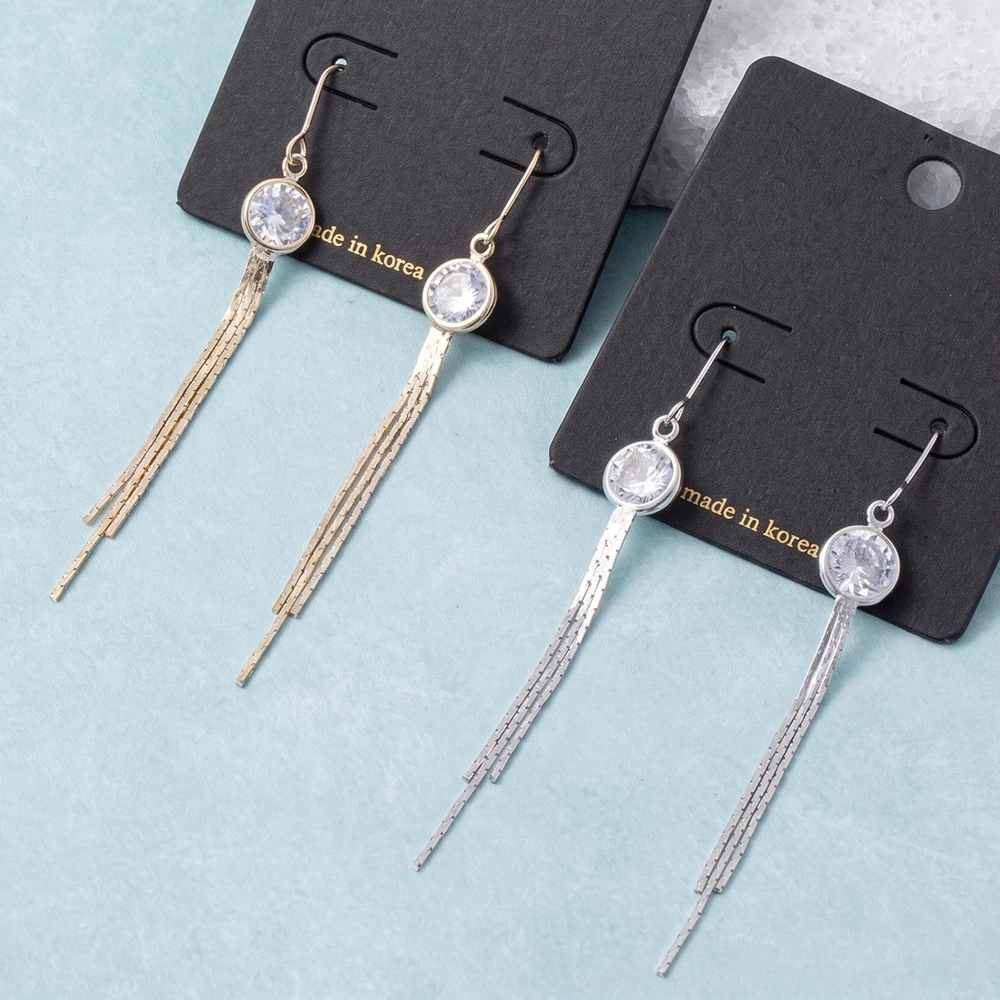 Bezel Cz Snake Chain Fringe Drop Earrings