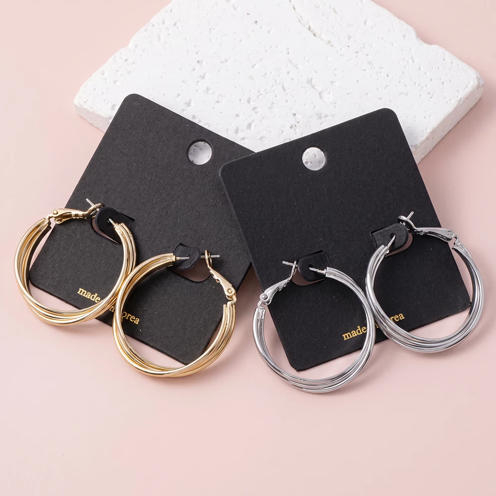 Triple Line Twisted Medium Hoop Earrings