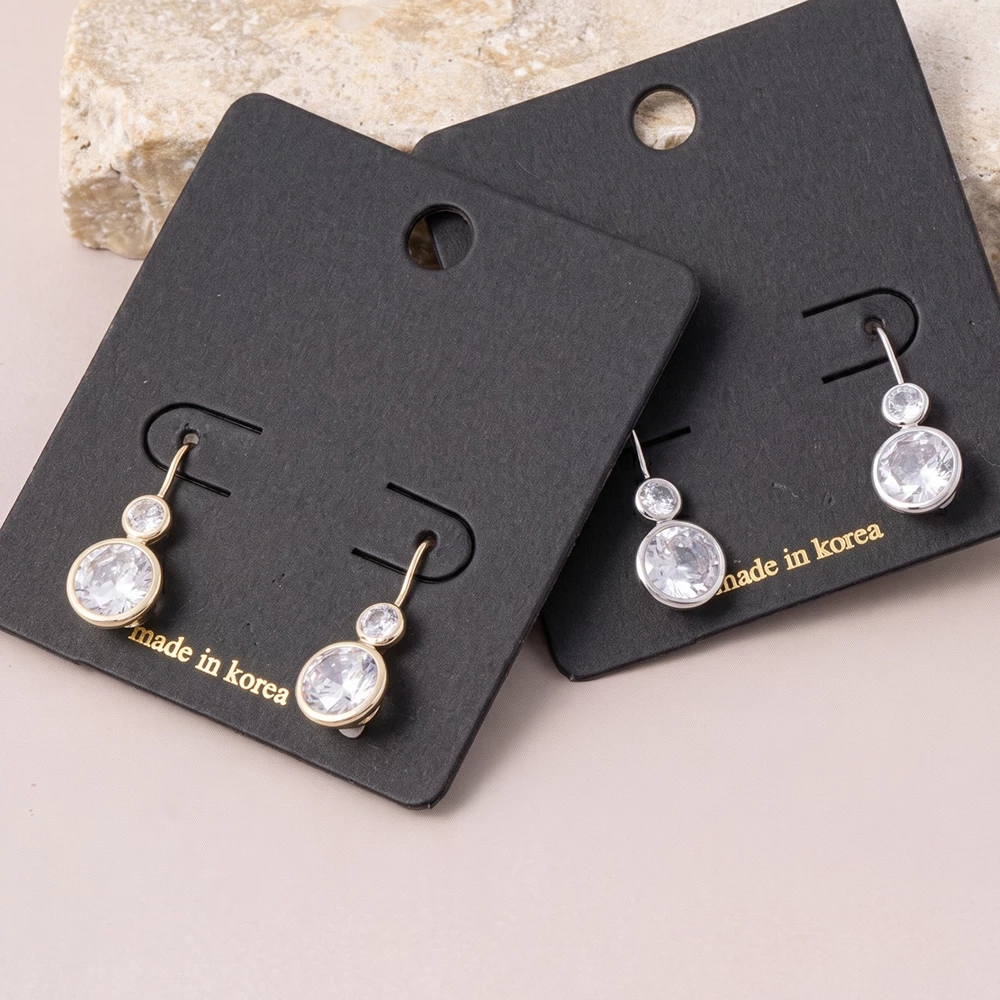 Bold Double Round Cz Bezel Drop Earrings