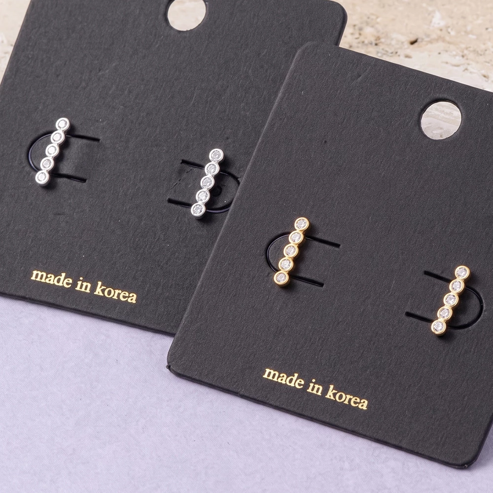 Five Stone Cz Bezel Bar Stud Earrings