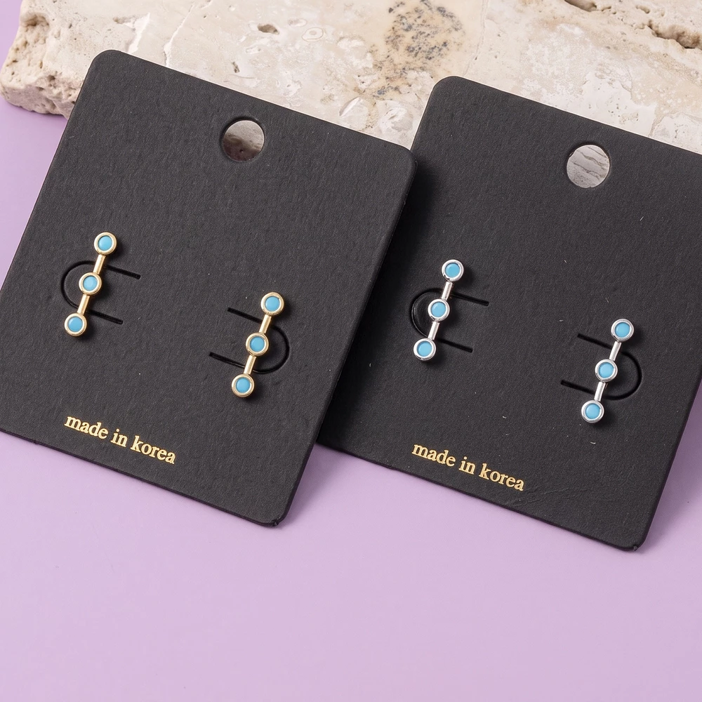Triple Bezel Stone Vertical Bar Stud Earrings