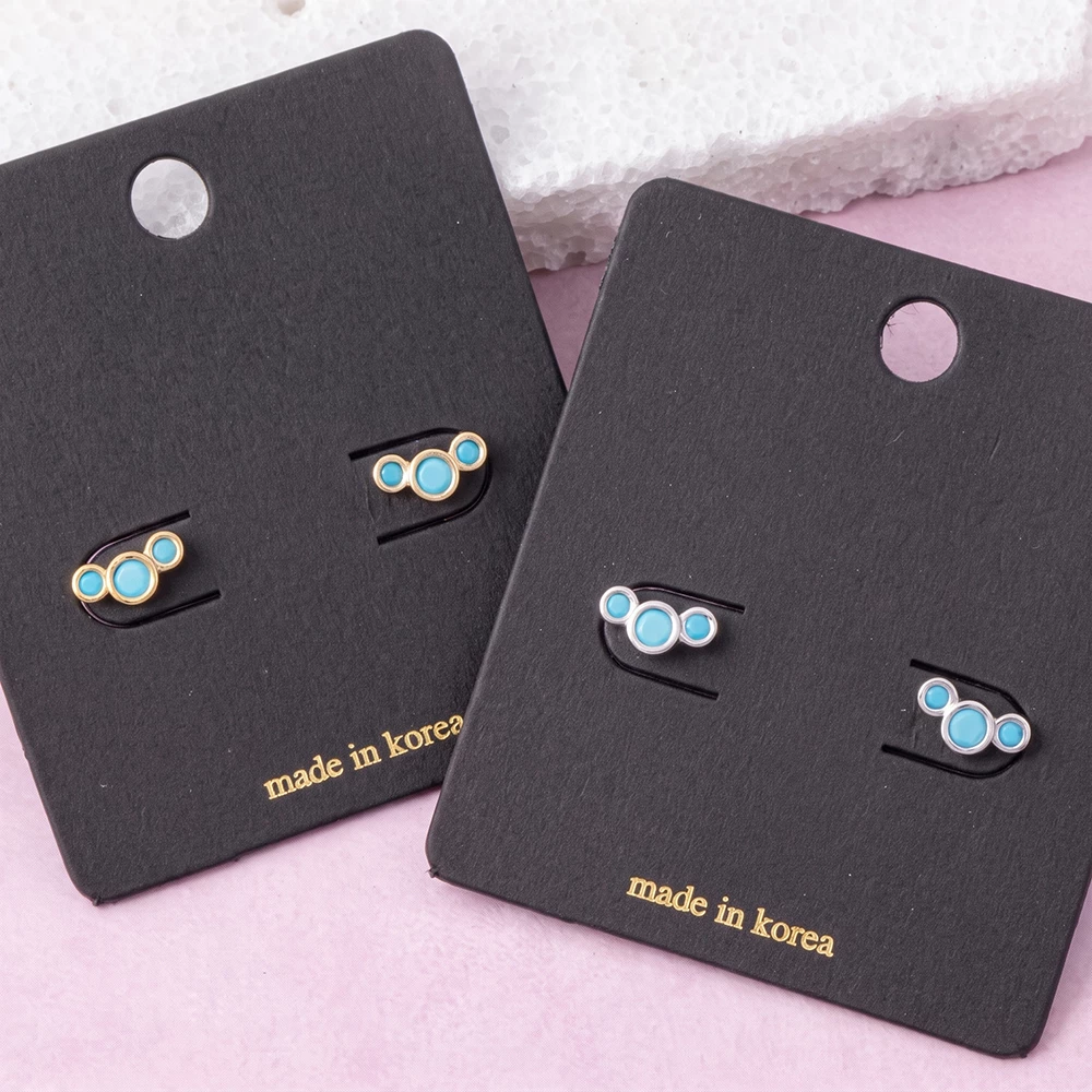 Graduated Triple Stone Bezel Climber Stud Earrings
