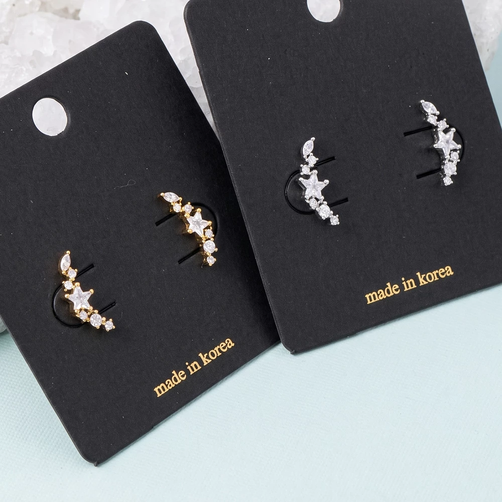 Star Cz Curved Ear Crawler Stud Earrings