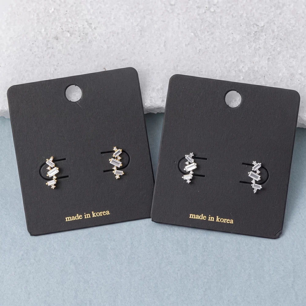 Staggered Baguette Cz Climber Earrings
