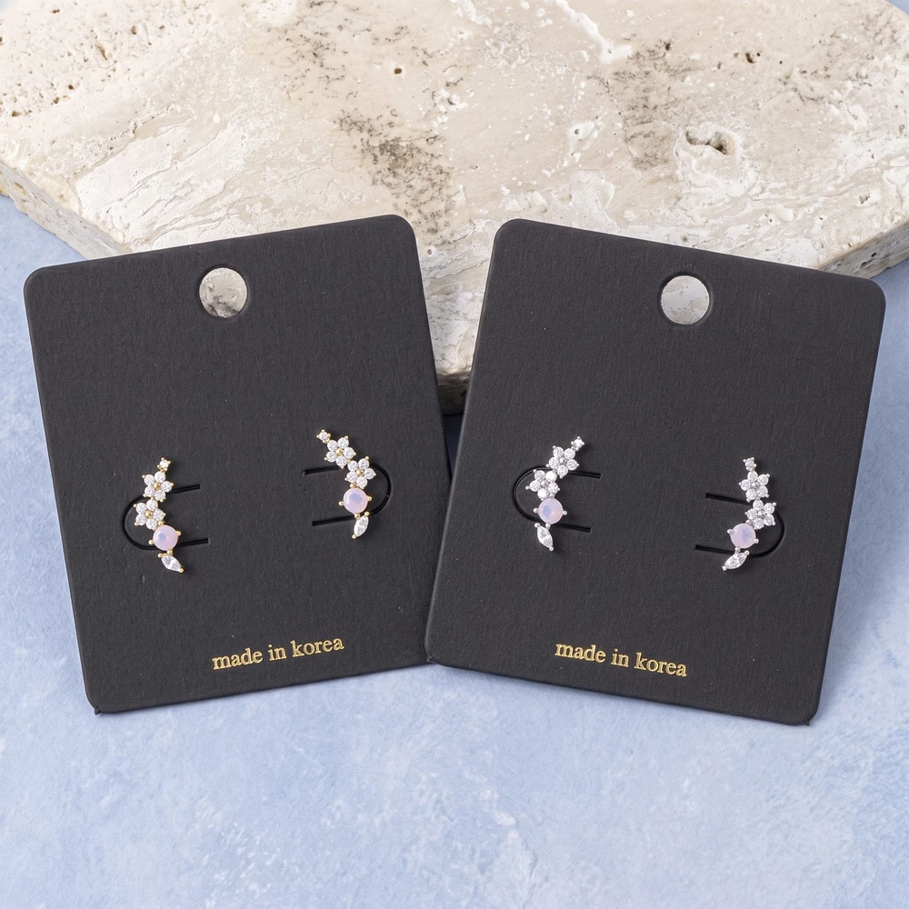 Flower Cluster Cz Climber Stud Earrings