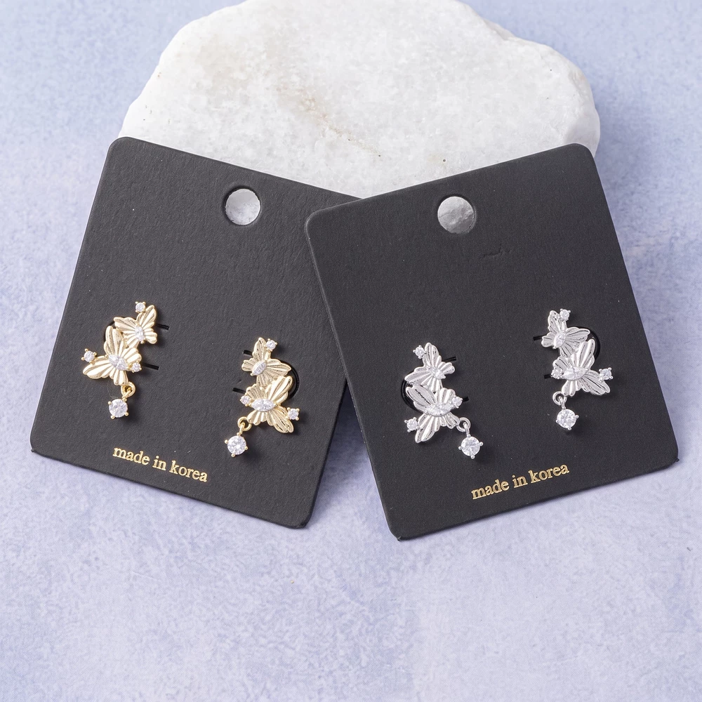 Butterfly Cluster Earrings With Cz Drop