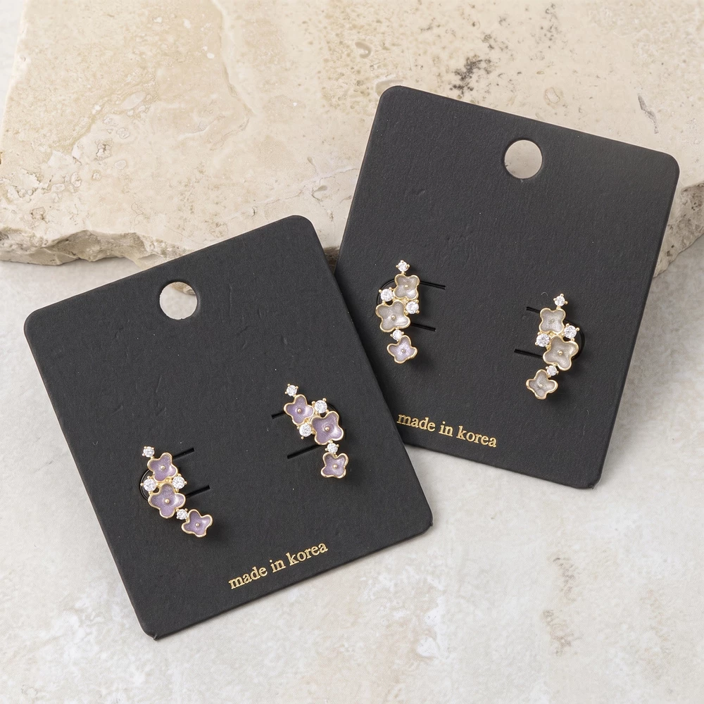 Enamel Flower Climber Stud Earrings