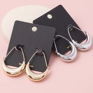 Puffed Crescent Wire Drop Hoop Earrings