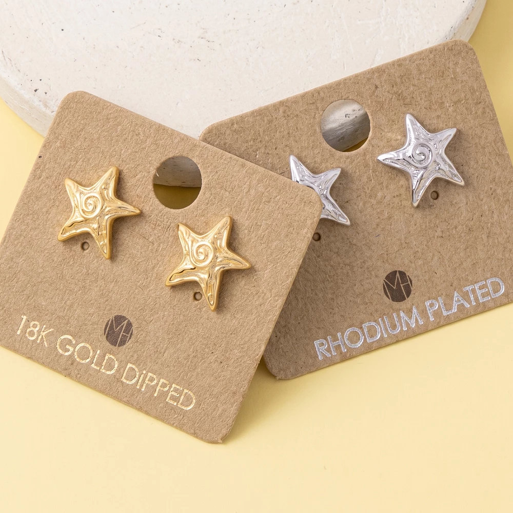 18K Gold Dipped Textured Starfish Stud Earrings