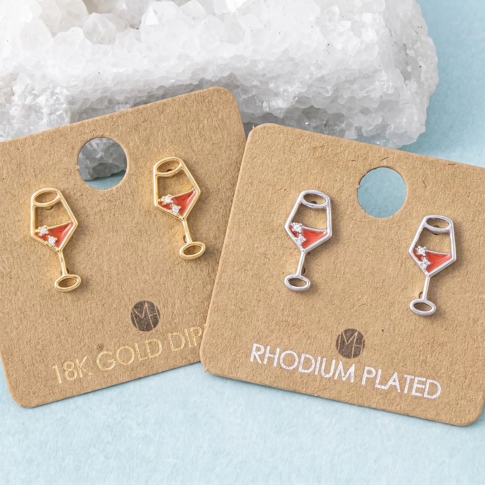 18K Gold Dipped Enamel Wine Glass Stud Earrings