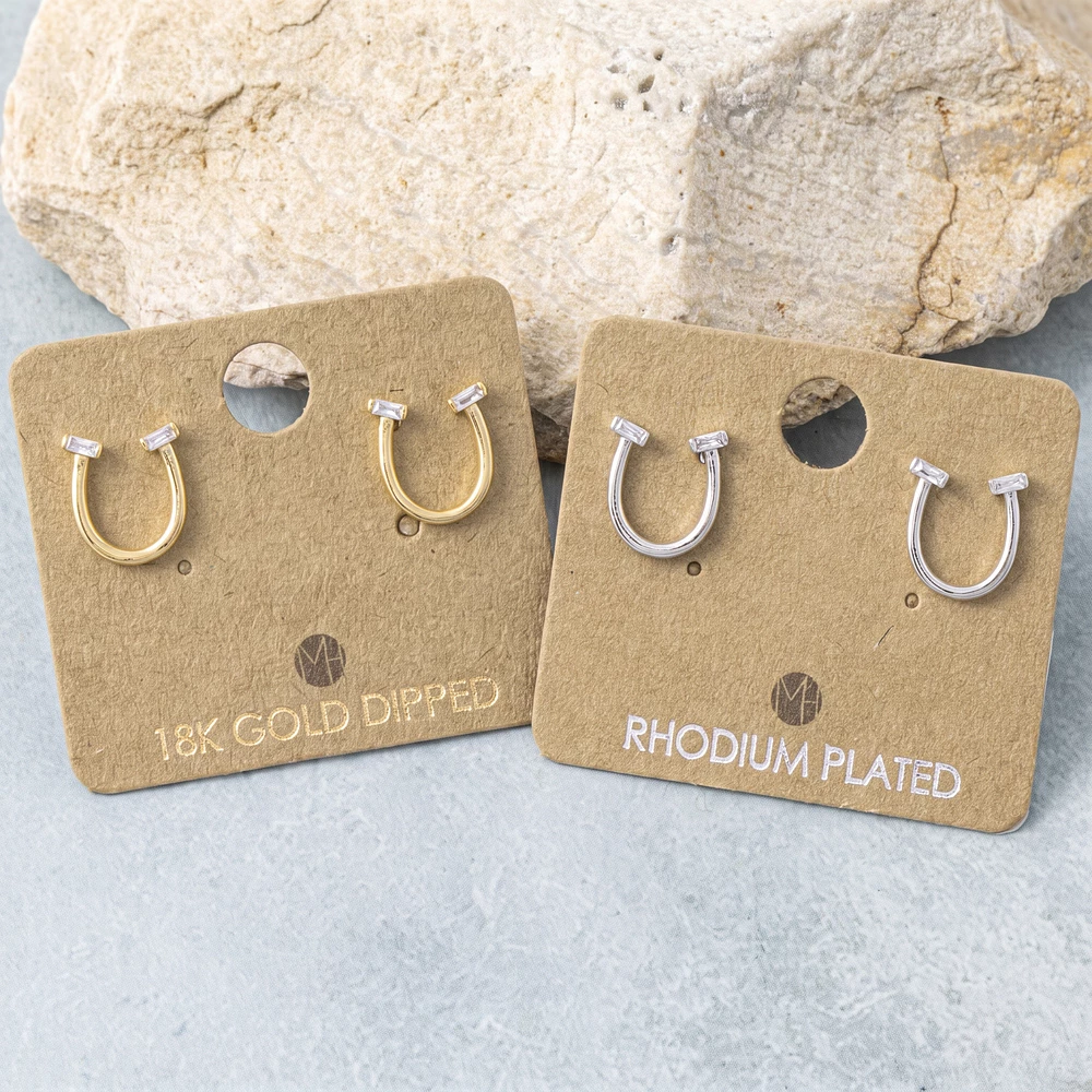 18K Gold Dipped Horseshoe Cz Stud Earrings