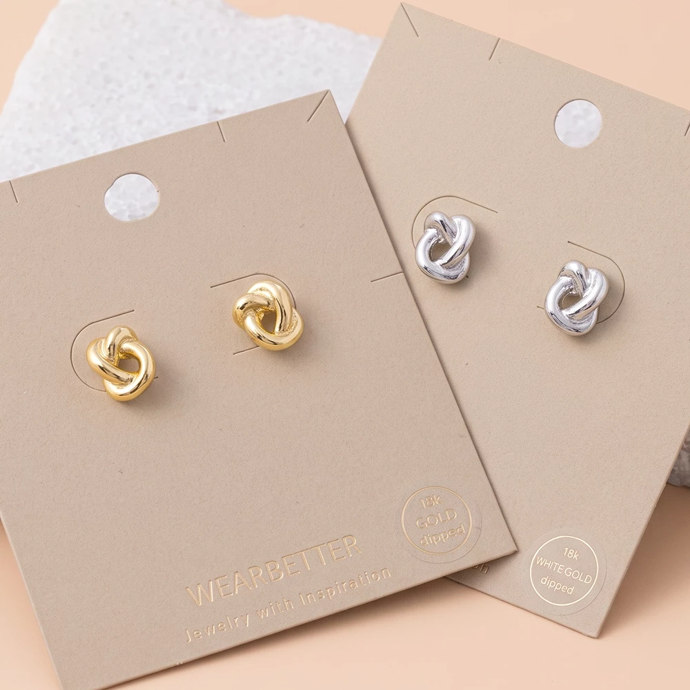 18K Gold Dipped Pretzel Love Knot Stud Earrings